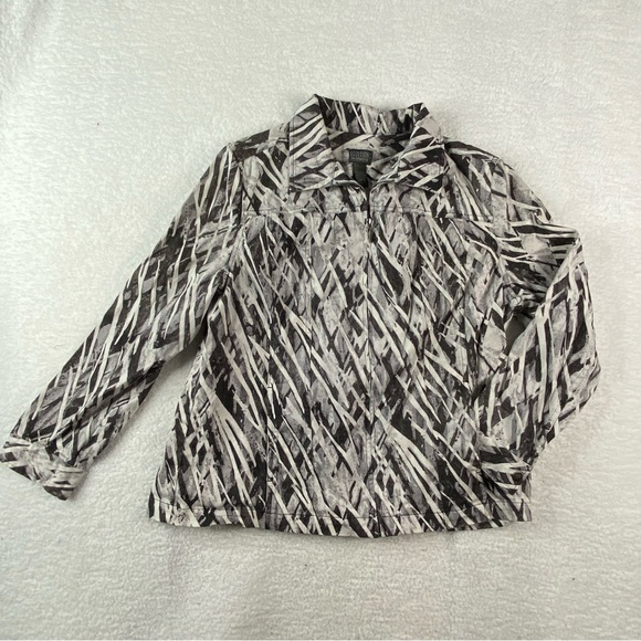 Additions by Chicos Jacket Womens 3 (XL) 16 Denim Gray Black Abstract Full Zip - Picture 2 of 14